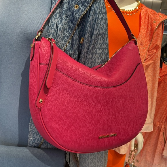 Michael Kors Dover Large Leather Top Zip Half Moon Shoulder Bag in Electric Pink - Picture 16 of 16
